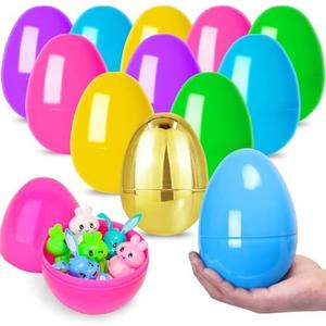 MGparty 12 Pcs 6 Inch Easter Eggs Fillable Large Plastic Easter Eggs with 2 Golden Eggs, Jumbo Empty Eggs for Easter Egg Hunt Basket Stuffers Party Favors Classroom Prizes and Easter Decorations