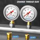 MEANLIN MEASURE 0~60Psi Stainless Steel 1/8" NPT 1.5" FACE DIAL, Glycerin Filled Pressure Gauge, Liquid Filled, Water Oil Air, Lower Mount, with 1/4" NPT and 3/8" NPT Hex Bushing