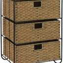 Household Essentials 3 Drawer Wicker Storage Unit, Handwoven Seagrass, Strong Metal Frame with Curved Feet, Durable, Compact,, No Assembly Required, Natural
