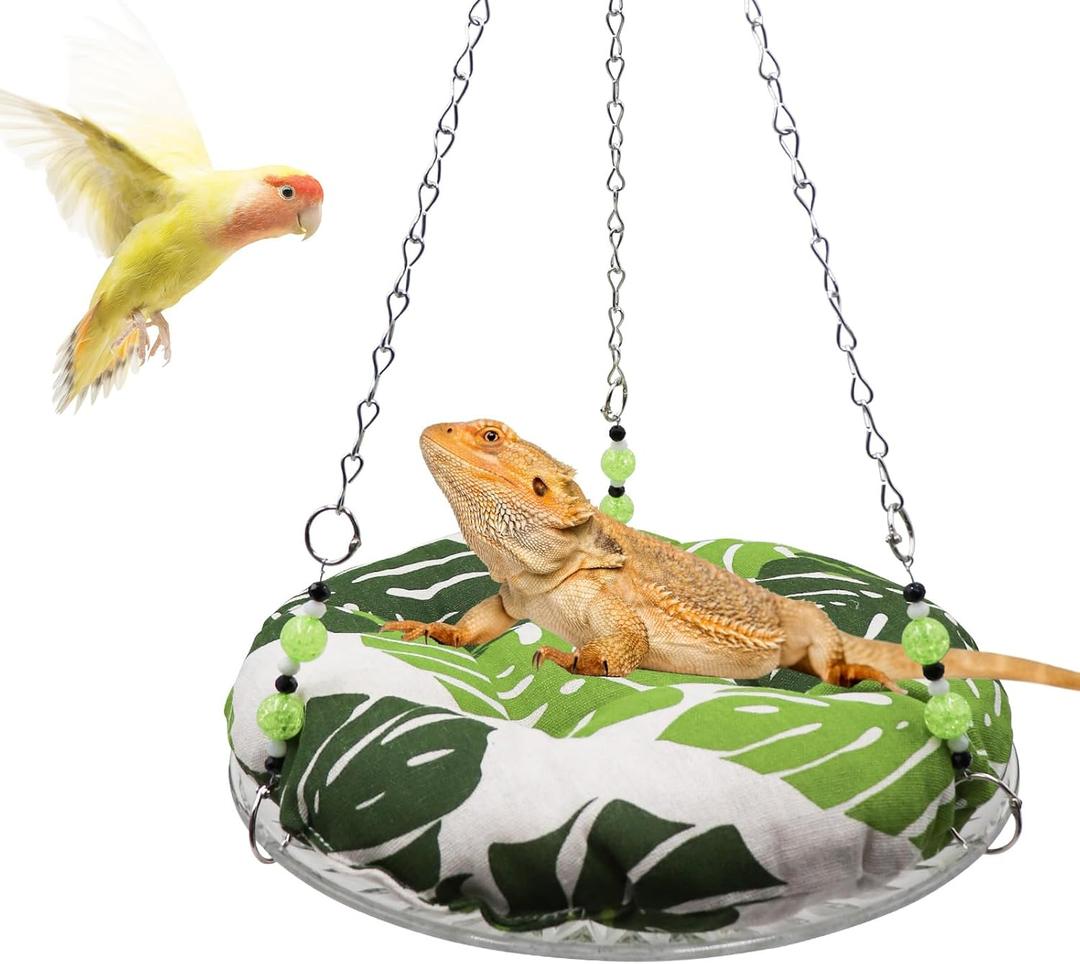 11.8in Reptile BedReptile Hammock Swing Hanging Bed, Lizard Swing Toy, Lizard Bed, Reptile Lounger Terrarium Hanging Hammock for Bearded Dragon Lizard Gecko Chameleon Parrot Hamster Small Pets (Large, green)
