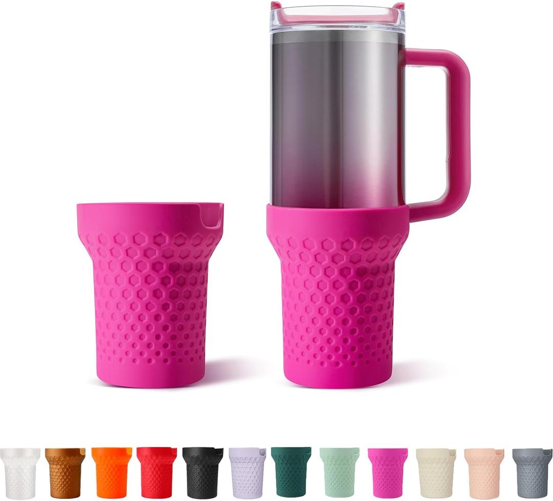Silicone Boot Cover for Stanley Cup Accessories,Silicone Water Bottle Sleeve for Stanley Quencher H2.0 and Quencher Adventure Tumbler 40 oz Cup - Water Bottle Cover (Rose Red, 40oz) (Hot Pink)