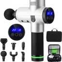 30 Gears LCD Touch Screen High Frequency Massage Gun Muscle Relax Body Relaxation Electric Massager with Portable Bag 6 Heads-20 Gears-Silver (20 Gears-Silver)