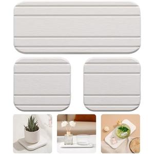 3PCS Water Absorbing Diatomaceous Earth Tray for Sink, Fast Drying Soap & Toothbrush Holders for Bathroom Counter, 1 Stone Tray, 2 Stone Coasters