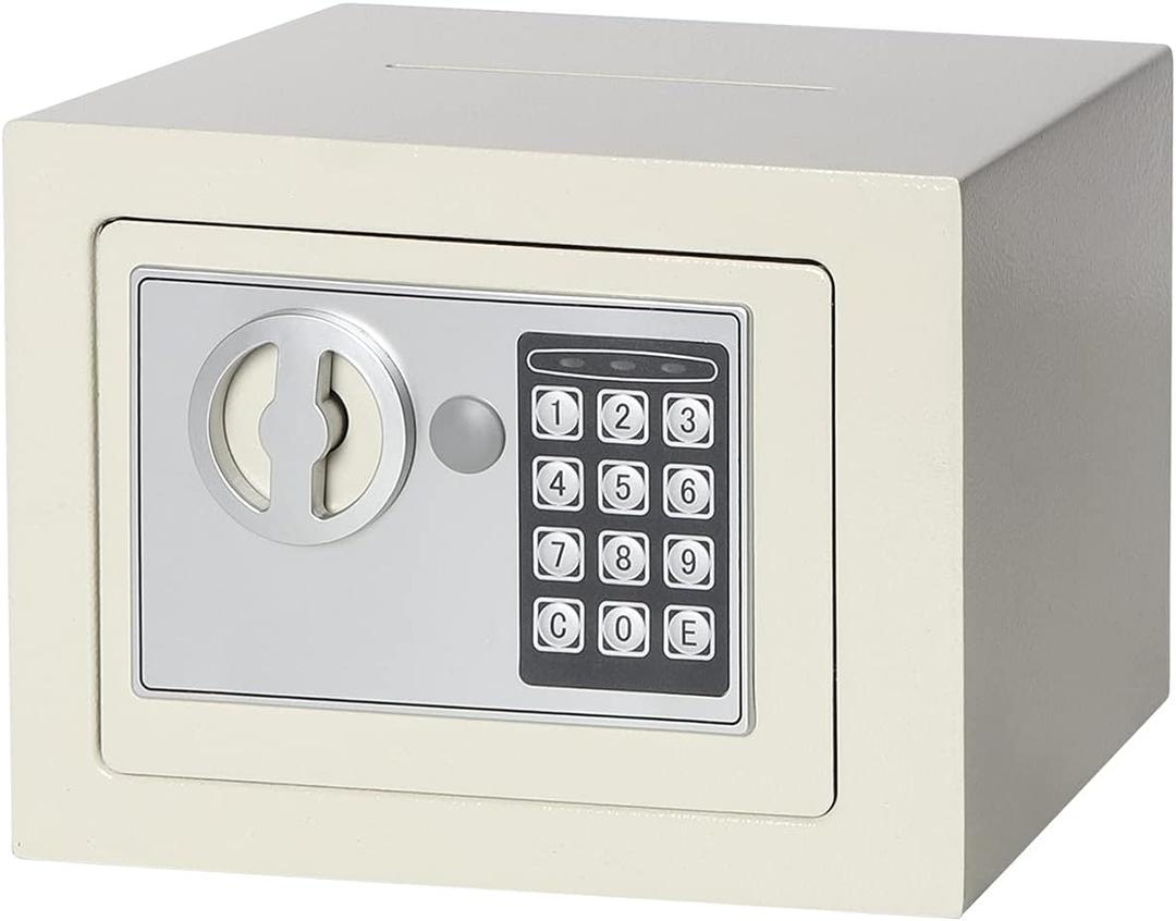 Security Digital Safe for Home Office,0.17 Cubic Home Keypad Safe,Protect Money,Jewelry,Passports (White)