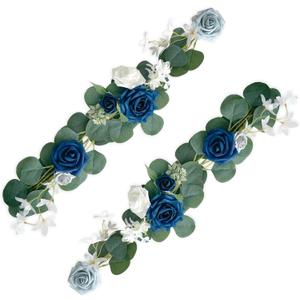 Roahosy 2PCS Artificial Rose Flower Garland Floral Arrangements, Dusty Blue Flowers Wedding Aisle Decorations Flower Swag for Wedding Arch Backdrop Chair Decor Table Centerpieces