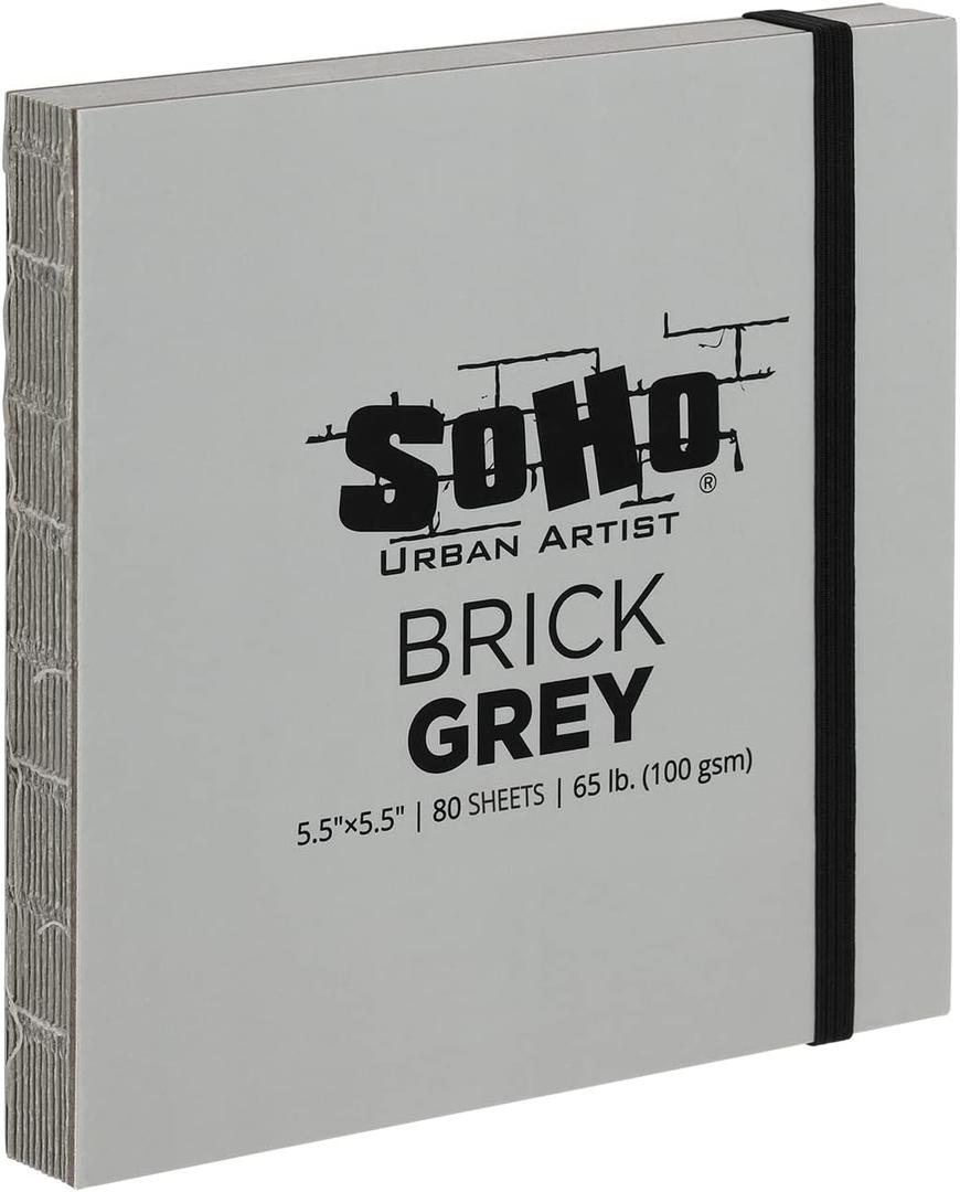 SoHo Urban Artist Brick Sketchbook Journals for Sketching, Drawing, Colored Pencils, Graphite, and More - Grey 5.5"x5.5" (100 GSM, 80 Sheets)