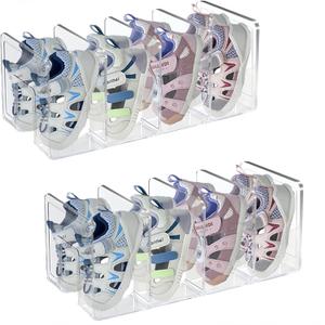 Acrylic Transparent Kids Shoe Rack for Closet Storage,Baby Shoe Organizer,4 Sections Toddler Shoe Organizer,Stackable Shoe Storage,Saving Space Storage Rack Baby Shoe Shelf(2 Pcs)