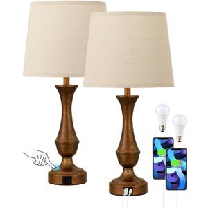 Seealle Upgraded Touch Lamps for Night Stands Set of 2  Bedside Lamps with USB C+A, 3 Way Dimmable for Bedroom Living Room End Tables Office (Brown&Oat)