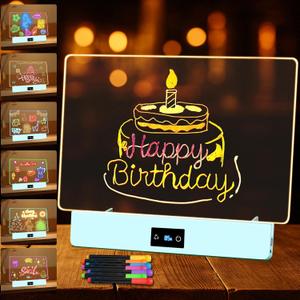 16 Rechargeable LED Drawing Board for Kids 7 Colors Light Acrylic Dry Erase Board with Colors 3 Modes Led Note Board for Room/Store/Office Ideal Gift for Birthday Festival Blue