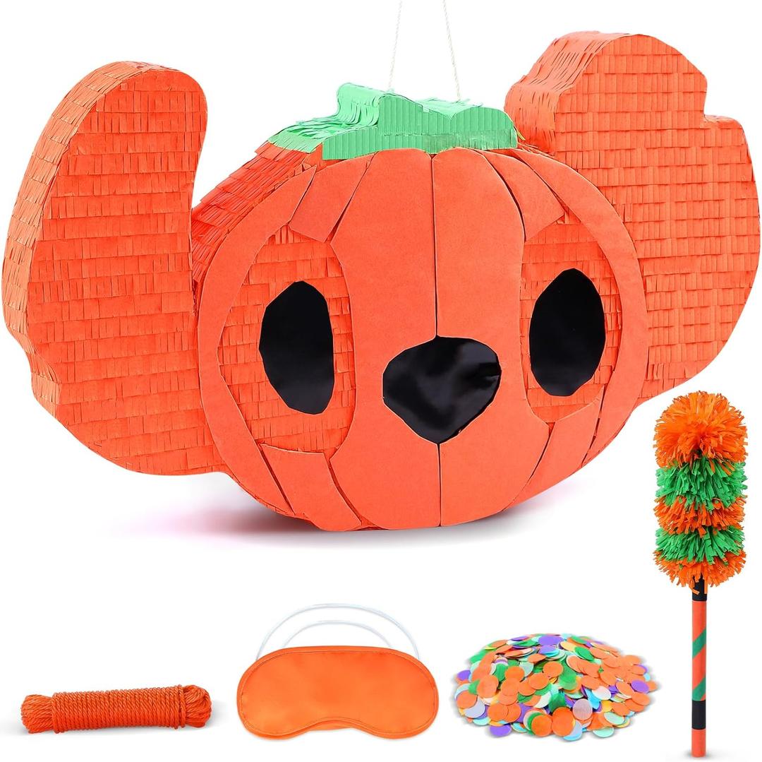 24" x 15" Large Halloween Pumpkin Pinata - Piata Kit with Stick, Rope, Blindfold, Confetti for Halloween Decoration, Fall Harvest Celebrations