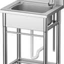 Utility Sink Free Standing Single Bowl Kitchen Sink with Cold and Hot Water Pipe Stainless Steel Sink for Garage Shop Laundry Room Farmhouse Mens Gifts Ourdoor Indoor, 23 Inch Stainless Steel