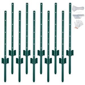 URBANVISTA 10 Pack Metal Fence Posts, 4 FT Heavy Duty U-Post, Green Garden Stakes, No-Dig Post Anchors for Wire Fences, Temporary Fencing, Electric Fence, and Corner Support