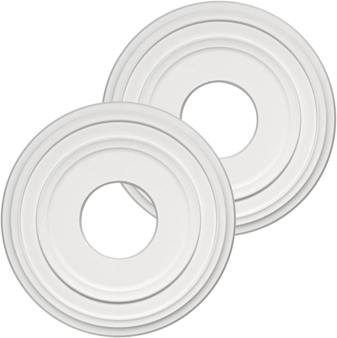 White PU Ceiling Medallions for Light Fixtures and Ceiling Fans, 12-2/8"OD x 4" ID x 1" P (Fits Canopies up to 7")