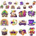 36pcs Mardi Gras Ornaments for Tree,Wooden Purple Yellow Green Hanging Decorations Car Crown Mask Gnome Decor Home Carnival Holiday Party Favors