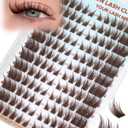 ALICROWN Brown Lash Clusters Cat Eye Cluster Eyelash Extensions Manga Eyelash Clusters Left & Right Natural Lash Extensions Spiky Cluster Lashes C Curly Fox Eye Individual Lashes Fairy Eyelashes