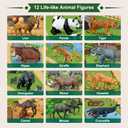Mini Tudou 12 Pcs Safari Animals Figures Toys w/ 57x38.6 Large Activity Play Mat, Realistic Jumbo Jungle Wild Zoo Animals Figurines Playset w/Elephant, Giraffe, Lion for Kids Boys