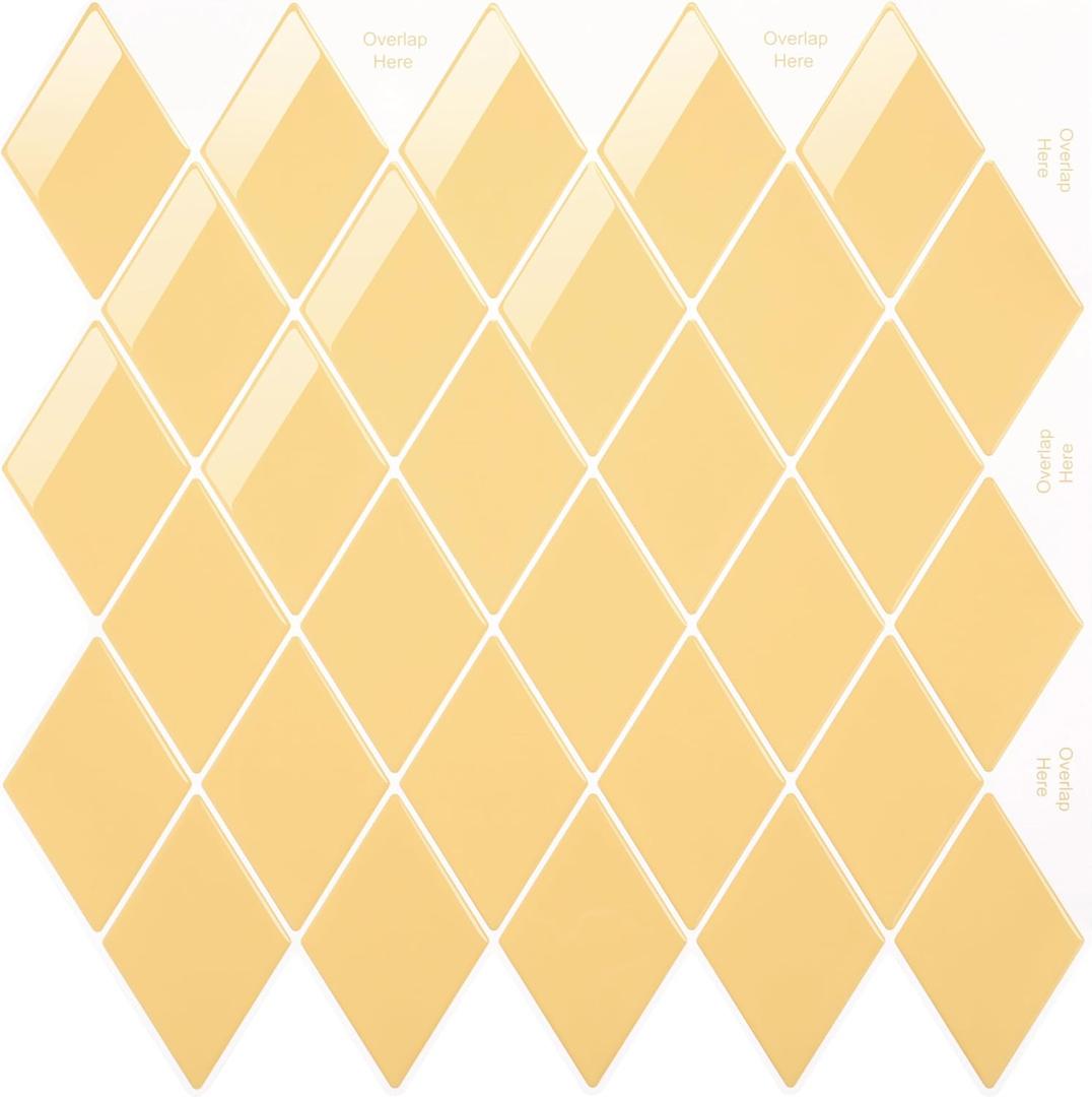 Peel and Stick Backsplash Diamond Shape Stick on Tile Kitchen Backsplash Self Adhesive 11.8" x11.8", 5 Sheets - Tuscan Yellow