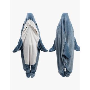 Shark Blanket Hoodie Onesie for Adult & Kid, Wearable Shark Sleeping Bag, Soft Cozy Onesie Costume Size XS