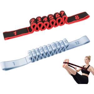 2 x Resistance Bands for Stretching, 8 & 12 Loop Stretch Strap Set, Numbered Yoga & Physical Therapy Bands for Flexibility, Pilates & Full Body Workout (35" & 51")