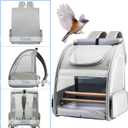 Texsens Bird Carrier Backpack - Pet Travel Cage with Upgraded Tray and Standing Perches, Breathable & Portable, for Small Birds, Green Cheek, Cockatiel, Parrot (Grey)