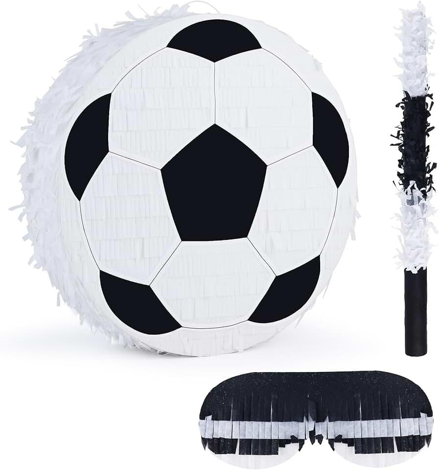 Pinata Bundle with a Blindfold and Bat (13"x13"x4"), Soccer Ball Pinata for Birthday Party Boys, Perfect for Birthday Party, Sport Theme Party, Decoration