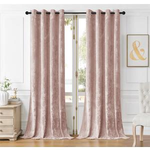 SMILETIME Pink Crushed Velvet Curtains 52x96 inch Luxurious Thermal Insulated Soundproof Drapes for Living Room Bedroom Office Soft and Durable Light-Filtering Window Treatments, 2 Panels