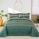 WONGS BEDDING Boho Quilt King Size, Green Bohemian King Quilt, Lightweight Microfiber Bed Decor Bedspread for All Season 103"x90"(3 Pieces)