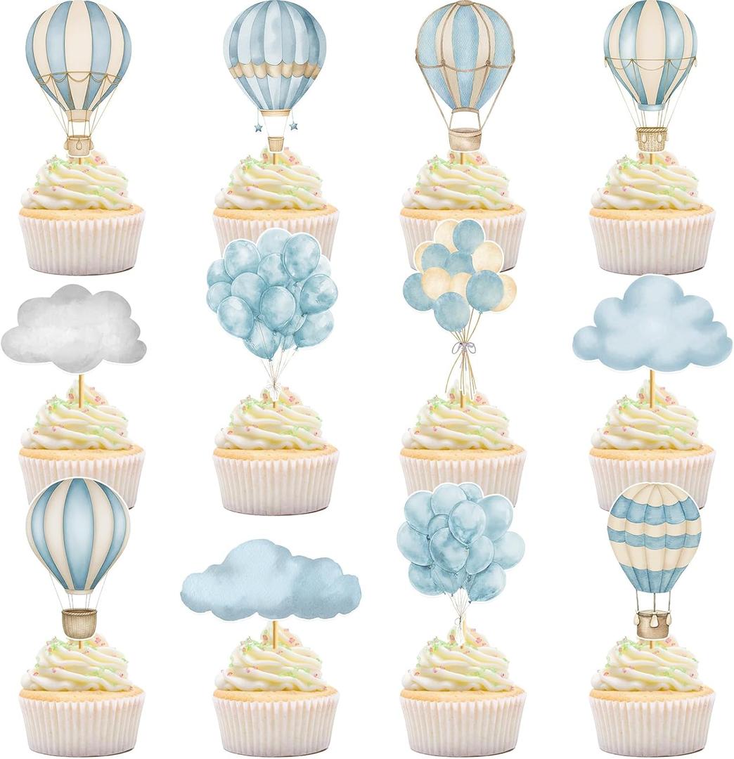 36pcs Hot Air Balloon Cupcake Toppers: Hot Air Balloon Decorations Adventure Awaits Baby Shower Hot Air Balloon Baby Shower Decorations