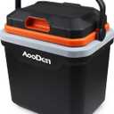 Electric Car cooler and Warmer, 26 Quart Capacity, Thermoelectric Iceless Cooler for Travel, Camping, Vehicles, Truck, Home - 12V/24V DC and 120V AC (Black & Orange)