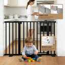 Safety Door bar for Infants and Young Baby and Pet Safety Gate Adjustable Steel Barrier for Stairs Doorways and Hallways Easy Install Black