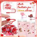 36 Pack Valentines Day Cards with 10mm Straw Covers Caps Compatible with Stanley Cup Tumbler Valentines Day Cards for Kids School Classroom Exchange Gift Party Favors