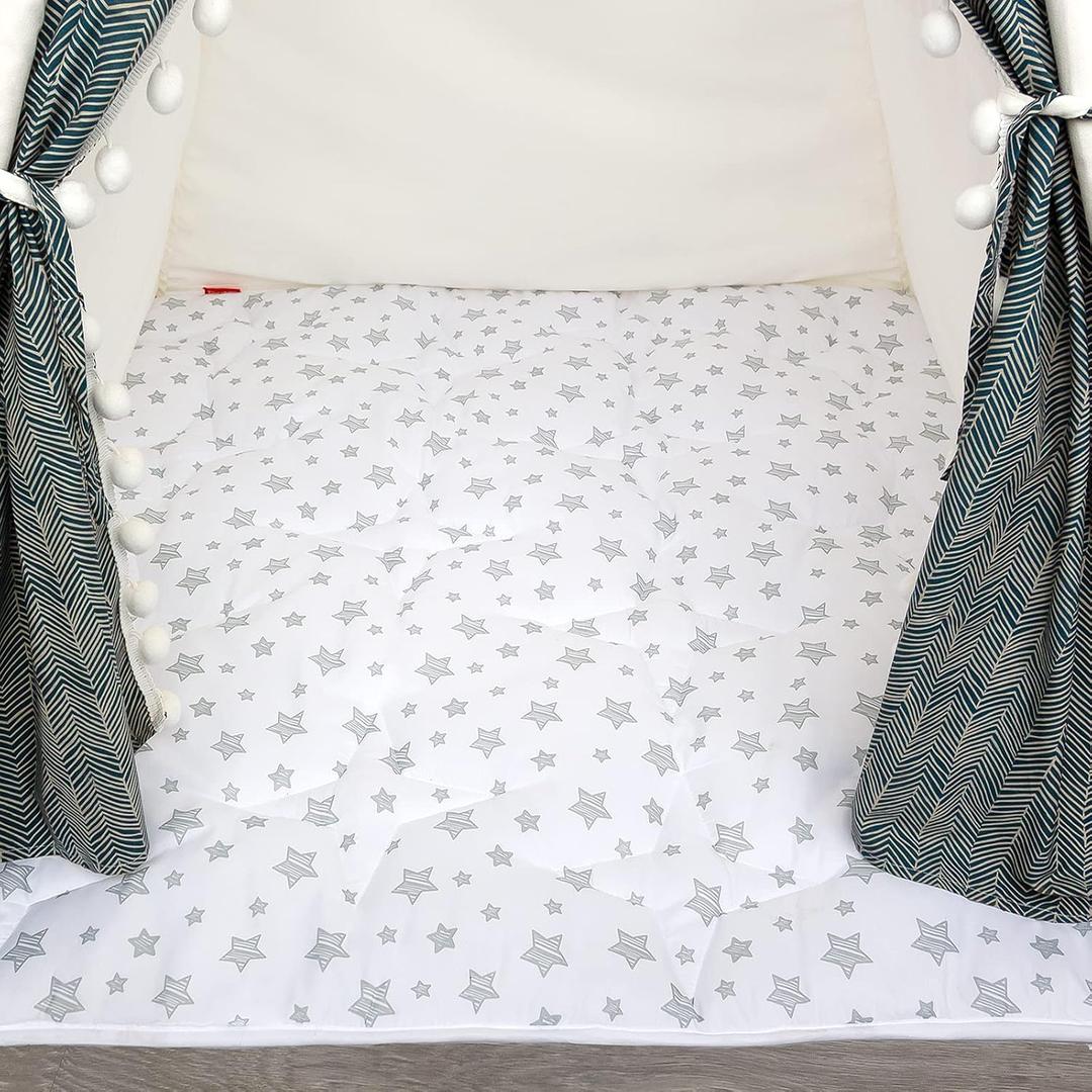 Moonsea Mat of Teepee Tent for Kids, Anti Slip Bottom Square Padded Rug 43''x 43'' Kids Teepee Pad for Boys and Girls, Toddler Quilted Mat, White Star