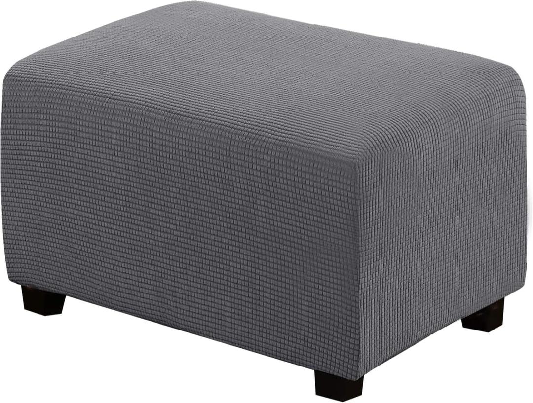 H.VERSAILTEX Ottoman Cover Slipcover Rectangle Fit Length 29"-34" Footrest Sofa Slipcovers Stool Cover Footstool Protector Covers Feature Stretch Thick Soft Jacquard Fabric Removable Washable - Grey