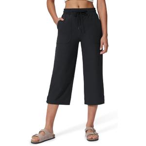 Women's Capri Pants Wide Leg Quick Dry Hiking Capris Water Resistant UPF50 Lightweight Loose Travel Black M (Black, M)