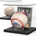 NIUBEE Baseball Display Stand and Card Holder, Acrylic Baseball Stand with Black Base, Suitable for Golf Ball,Softball,Tennis Ball, (2-Pack)