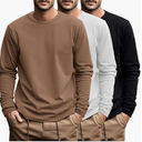 Ficerd 3 Pack Men's Big and Tall Shirts Long Sleeve Cotton Tee Crew Neck Oversize Tops Casual Loose Fit Knitted T Shirts XXL