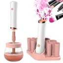 Senbowe Upgraded Makeup Brush Cleaner and Dryer Machine, Electric Cosmetic Automatic Brush Spinner with 8 Size Rubber Collars, Wash and Dry in Seconds, Deep Cosmetic Brush Spinner for Brushes (pink)