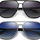 SUNGAIT Polygon Aviator Sunglasses for Men Polarized Trendy Square Sun Glasses Retro Pilot Shades UV Protection (07 Black/Gradient Gray & Silver/Blue)