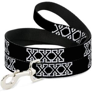 Buckle-Down Pet Leash - XXX Black/White - 4 Feet Long - 1" Wide