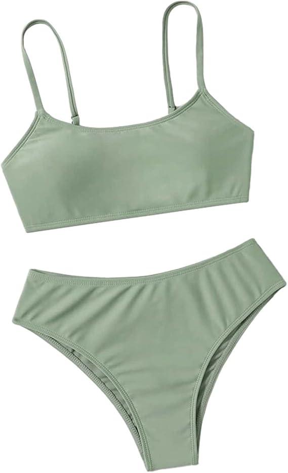 Girl's 2 Piece Swimsuits Solid Spaghetti Strap Bikini Top Bottom Bathing Suits for Teen Girls Swimming Suit Swimwear 10-11