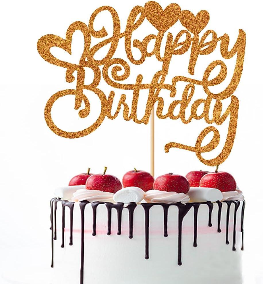 Naicaek Glitter Happy Birthday Cake Topper, Cake Pick for Celebrating Happy Birthday Anniversary Party Supplies, Party Decor Ideas, Perfect Keepsake for your family and friends (Gold)