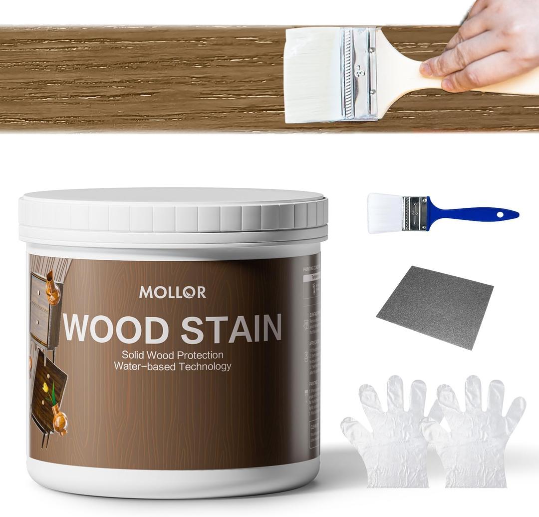 Wood Stain, 16 Oz Water Based Wood Stain and Sealer in One - No Priming, No Top Coat Required, Fast Drying, Low Odor & Non-Toxic, Perfect for Indoor and Outdoor Furniture (Natural, with Tools)