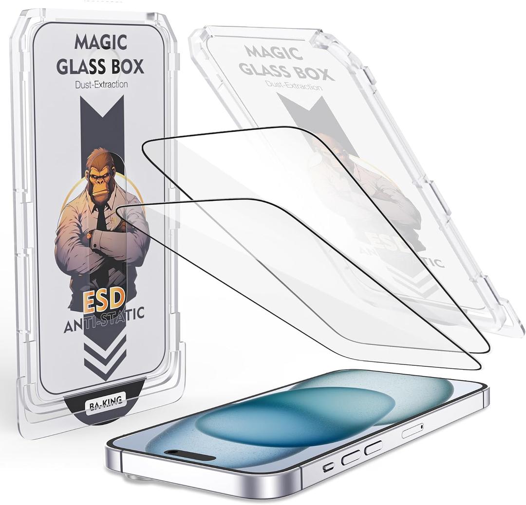 Compatible with iPhone 15/16 Screen Protector with Auto-Alignment Install Kit [Full Edge Coverage] Shatterproof Tempered Glass Screen Protector for iPhone 15/16 6.1" [2 Pack]