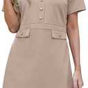 GRECERELLE Women's Short Sleeve Crew Neck Formal Business Summer Bodycon Mini Dress Fashion Outfits Khaki, Medium
