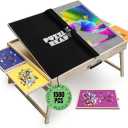 Puzzle Ready 1500-Piece Wooden Jigsaw Puzzle Table - 27" x 36" Foldable Portable Puzzle Board Design with Short Legs, 4 Colorful Drawers, 3 Adjustable Angles & Cover Mat - Fits 1000-1500 Piece Jigsaw