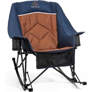400lbs Rocking Camping Chair, Oversized Heavy Duty XL Folding Rocker for Adults, Padded High Back Big & Tall Support, with Cup Holders & Carry Bag for RV, Lawn, Patio & Sports