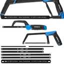 URASISTO Hacksaw Frame Set, 12 Hacksaw Frame, 6'' Hacksaw Frame and 10'' Mini Hacksaw, Including 8pc Extra Blades Multi-function for Metal Wood PVC Pipes