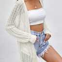 Women's Crochet Cardigan Sweater Long Sleeve Open Front Lightweight Boho Cover Up Summer Knit Cardigans, X-Large, Beige (Beige, XL)