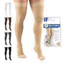 Truform 20-30 mmHg Compression Stockings for Men and Women, Thigh High Length, Dot Top, Closed Toe, Beige, X-Large