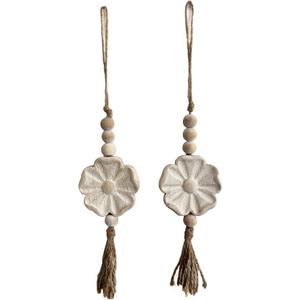 2pcs Carved Floral Tassels with Farmhouse Wood Beads - Multi-Functional Wall Decor Tray Home Decoration (Natural)